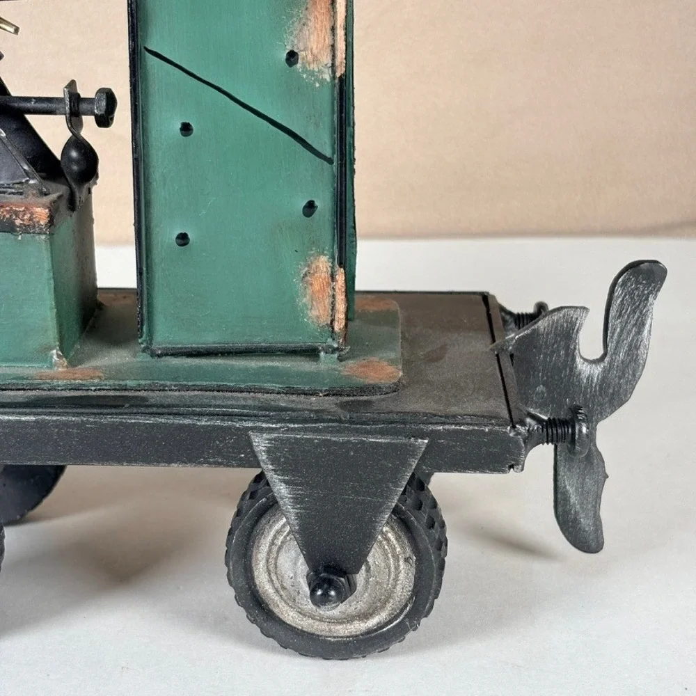 Vintage Style Metal Crane Railway Car Industrial Decorative Model Green Black